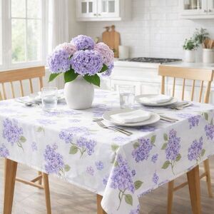 Vinyl Floral Table Covers With Flannel Back Lavender Hydrangeas VTG 52”x52”NEW